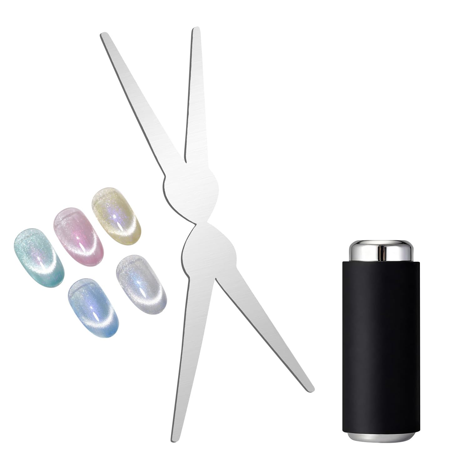 2PCS Cateye Magnet Set,Scissor-shaped Nail Magnet Tool,Cat Eye Gel Nail Polish Magnet for French Effect,Nail Art DIY for Home Salon Studio Beginners (2 Pcs)