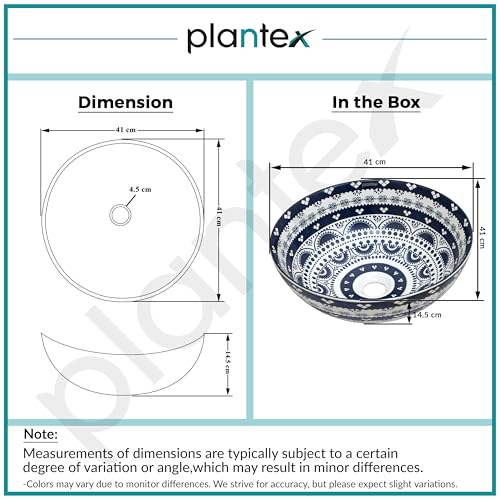 Image of Plantex Designer Ceramic Basin /Table Top Wash Basin for Bathroom /Round Countertop Vessel Sink Basin for Home /Restaurant (White Art, 16 x 16 x 6 Inch)