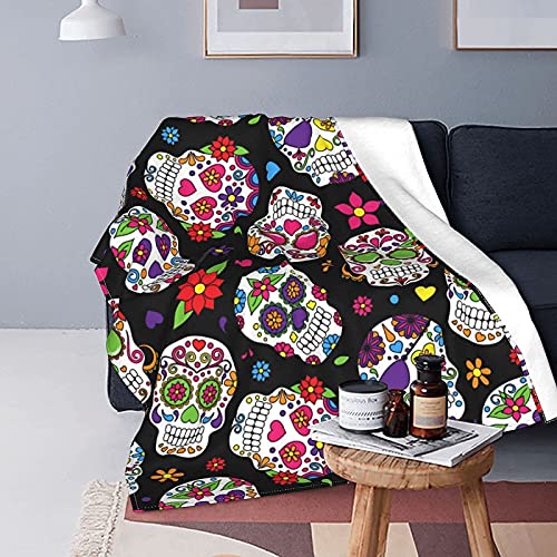 Halloween Day Of The Dead Sugar Skull Black Throw Blankets For Bed Blanket Decorative For Adult And Kids Extra Soft Sofa Bed #TOP3