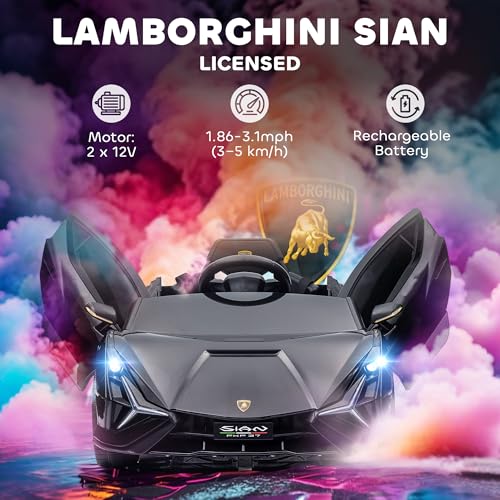 Aosom 12V Ride on Car, Lamborghini SIAN Licensed Battery Powered Electric Car for Kids with Remote Control, Horn, Music, & Headlights, Black