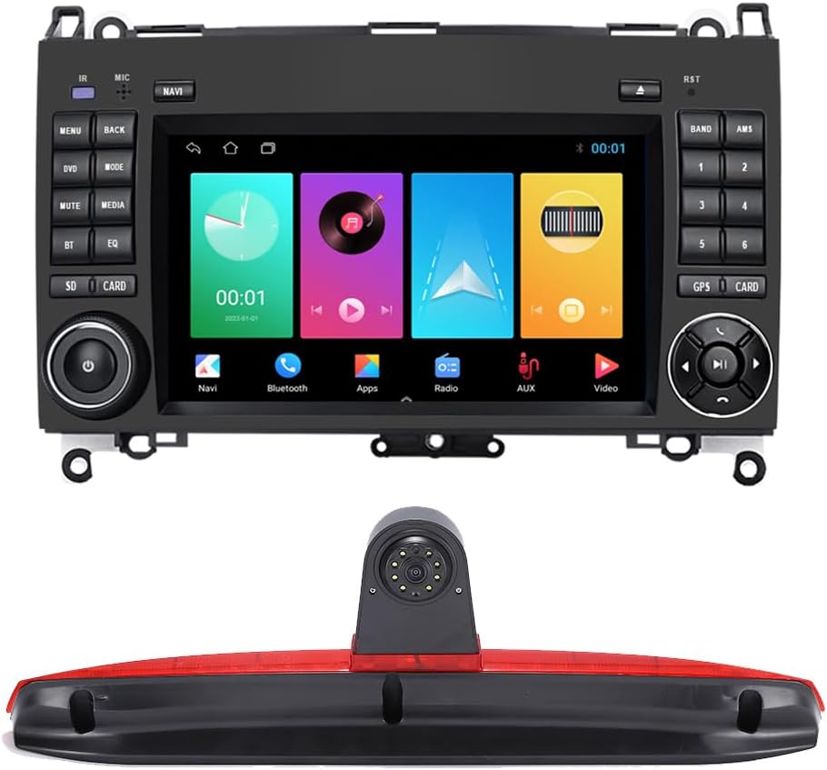 7 Inch HD Touch Screen Carplay/Android GPS Navigation Car Radio Navigation + Car Brake Light Camera for Mercedes Benz Vito W447 111 114 116 CDI Double Doors Cargo Van Box Tourer Bus 2014-2024