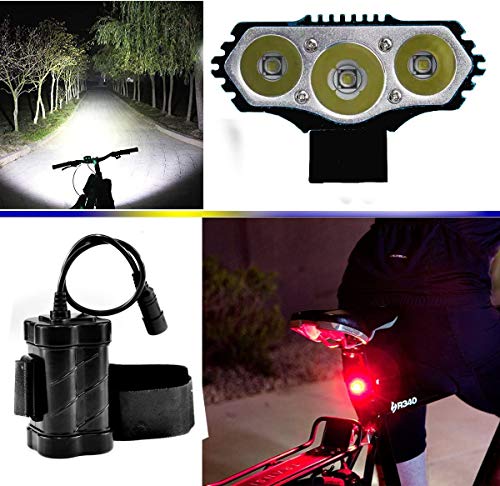 Constefire Linterna para Bicicletas - Luz LED Frontal para Manillar (3 focos, 6000 Lumens, 4 Modos) & 1 x Lámpara Trasera para Bici (Negro) - imagen 9