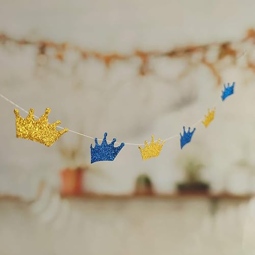 Miniatura 3 de Mybbshower Confeti de corona de purpurina dorada azul real para decoración de cumpleaños de príncipe para baby shower de 1 45 pulgadas, paquete