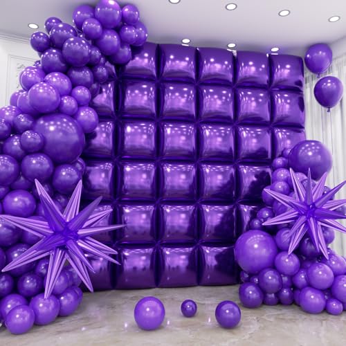 HKYOOD 36pcs Purple Square Foil Balloons Wall Backdrop with 79pcs Balloon Garland Arch Kit, Double Sided Balloon for Birthday Baby Shower Bridal Shower Anniversary Prom Graduation Party Decorations