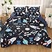 JQinHome Twin Space Comforter Set for Kids,6 Piece Bed in A Bag 3D Galaxy Space Rocket Planets Bedding Set for Teens Boys Girls with Pillowcases, Flat Sheet,Fitted Sheet, Cushion Cover