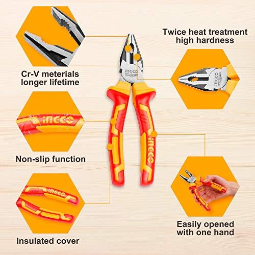 INGCO 9Pcs 1000V VDE Insulated Hand Tools Set with 5Pcs Insulated Screwdriver and 3Pcs Insulated Plier Set 1Pcs Test Pencil HKTV01H091