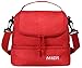 MIER Double Decker Insulated Lunch Box Pink Soft Cooler Bag Thermal Lunch Tote with Shoulder Strap (Red)