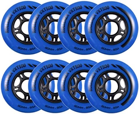Rollerex VXT500 Inline Skate Wheels 8-Pack - 85A Durable Roller Blade Wheels for Indoor & Outdoor Skating - Fits Standard 608 Bearings (Deep Sea Blue, 72mm)