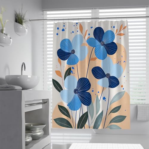 Cortina de Ducha Estilo rústico con Flores Azules degradadas, Tela para decoración de baño de Granja con Ganchos, Lavables a máquina 200 x 240 cm