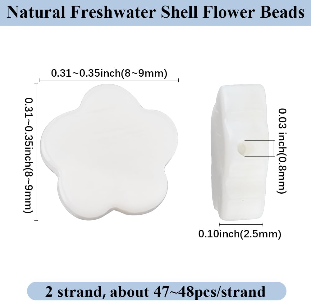 Beebeecraft 1 Box 100Pcs Natural Freshwater White Shell Beads Flower Loose Spacer Beads for DIY Jewelry Making Bracelets Necklaces Earrings