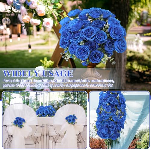 Image of 8 Pack Royal Blue Peonies Artificial Flowers, Faux Floral Fake Silk Hydrangea Bouquet for Bridal Wedding Home Table Decor Reusable Dining Opening Ceremony Birthday Arrangement