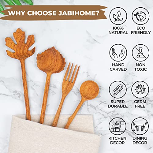 4 Wooden Spoons And Forks Set - Hostess Gifts - Handmade Mothers Day Gift - Great Mother Gifts - Unique Kitchen Gifts For Women, Wood Salad Tongs, Wooden Serving Utensils, Cute Kitchen Accessories #TOP2