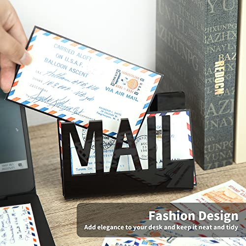 image for Hewomate Mail Organizer Mail Holder Countertop Black Acrylic Mail Sort