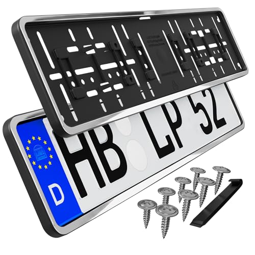 Kennzeichenhalter gleichbleibender Rahmen Nummernschildhalterung Auto Kennzeichenhalterung in Chrom Optik Nummernschildhalter Kfz Kennzeichen Halterung Autokennzeichen 2 Stück