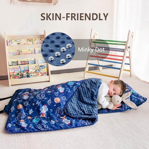 Image of Primlect Toddler Nap Mat with Removable Pillow and Fleece Blanket, Extra Large 55''x35'' Sleeping Bag, Washable, Light, Easy to Roll up, Perfect for Daycare, Preschool, Kindergarten, Travel