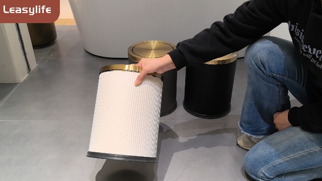 Image of White Gold Bathroom Trash Can,Bedroom Garbage can with lid,Modern Trash Can with Flipping Lid, 4gallon,Garbage cans for Kitchen,Living Room (15L-White)