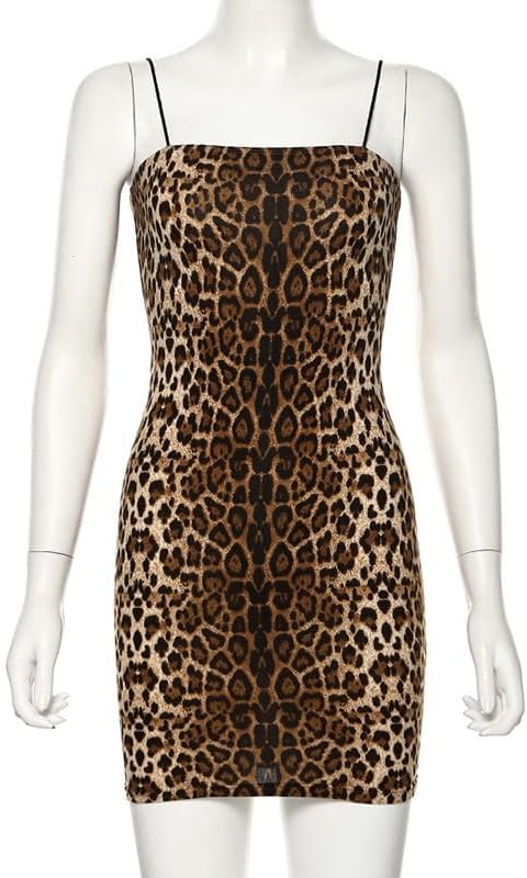 Women Sexy Spaghetti Strap Tank Dress Bodycon Mini Leopard Dress Summer Short Backless Bodycon Club Night Out Dress - Image 4