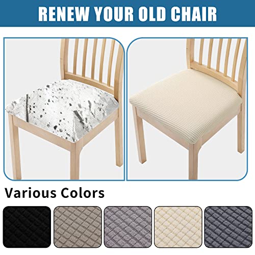 Smiry Waterproof Seat Covers For Dining Room Chairs Set Of 6, Stretch Jacquard Removable Washable Chair Seat Protector Cushion Slipcovers, Beige #TOP3