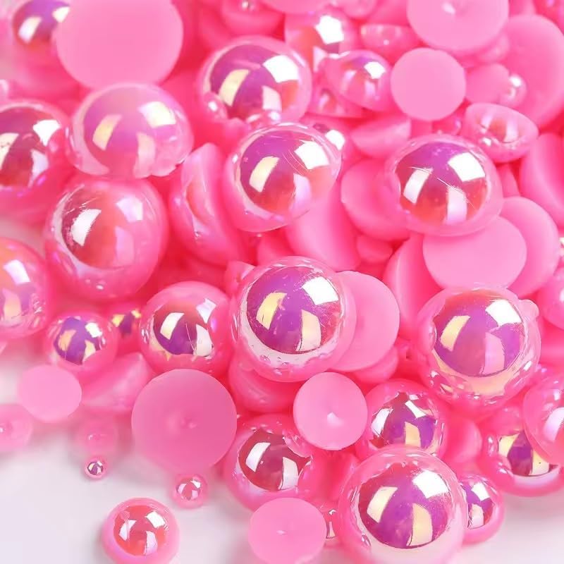 1000PCS Mixed Sizes 3/4/5/6/8/10mm Flatback Half Round Pearls Gems for Crafting, AB Color Pearl Beads Stones for Crafts Jewelry Clothes Shoes Dress Nail Art Making Embellishments (Rose AB)