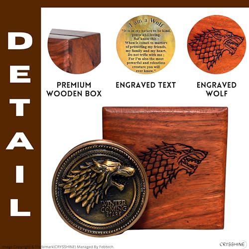Brújula metálica con tema de lobo y estuche de madera grabado miniatura 3