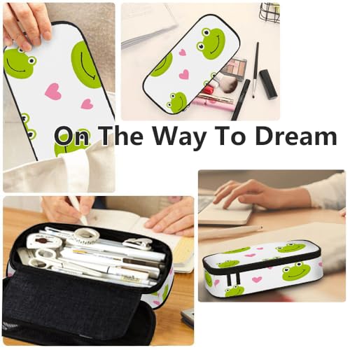 Image of Yekiua Frogs Pen Bag Cute Frog Head Hearts Large Pencil Case Big Capacity Pencil Pouch Pencil Holder