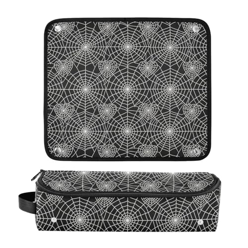 Bolsa de Viaje para Herramientas de Cabello con Tapete Removible Resistente al Calor Impermeable Patrón de Telaraña Negra miniatura 3