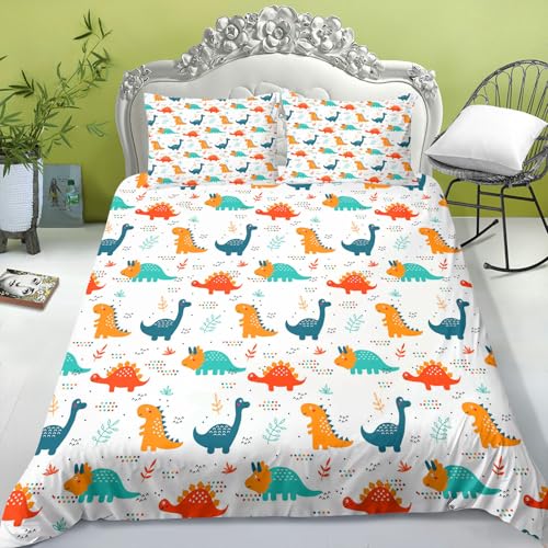 FABTOP Ropa de cama infantil de 135 x 200 cm, diseño de dinosaurios, diseño de dinosaurios 3D, funda nórdica con fundas de almohada (7, 135 x 200 cm)