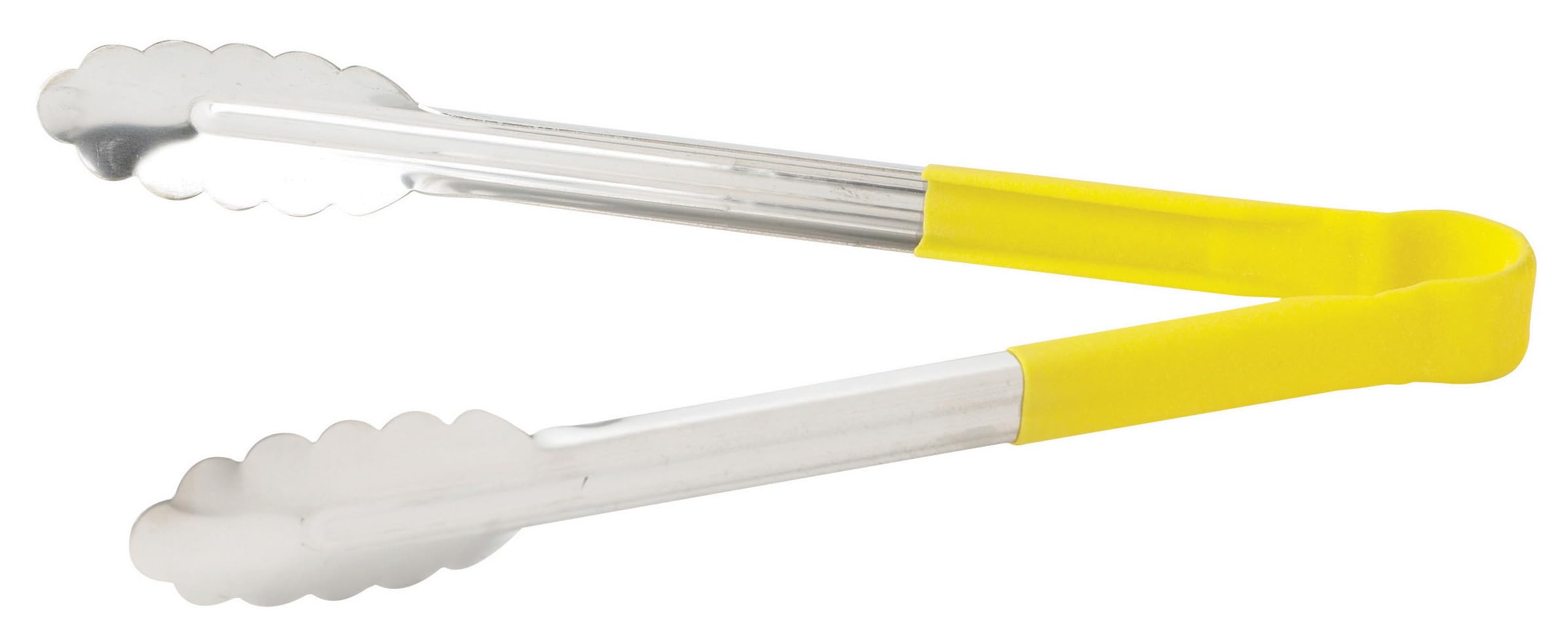 Winco Utility Tong with Yellow Non-Slip Grip, 12-Inch, Stainless Steel