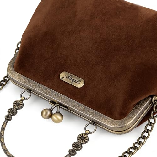 Abuyall Evening Bag Vintage Purse Kiss Lock Purses and Handbags for Women Velvet Canvas Handbag Grey-gunblack-coffee — view 4