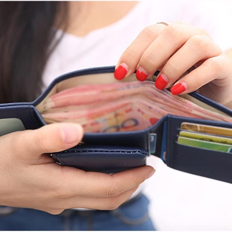 Women Lady Clutch Leather Plaid Hasp Wallet Long Length Card Holder Phone Bag Case Purse (Blue,19.3cm*9.5cm*2.5cm)4