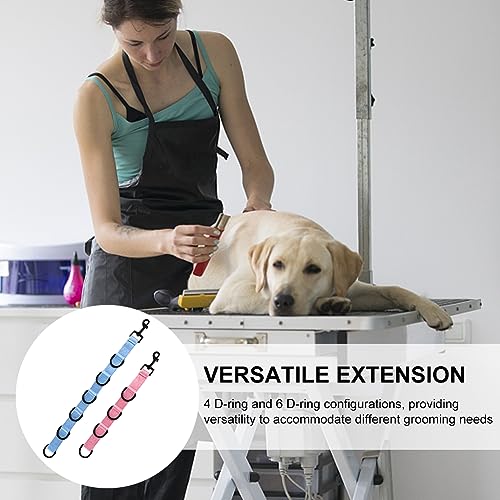 2pcs Dog Grooming Extension Strap with 4 D-Ring and 6 D-Ring Grooming Loops Adjustable Extender Straps Quick Release Pet Dog Leashes for Grooming(Color:Blue Pink)