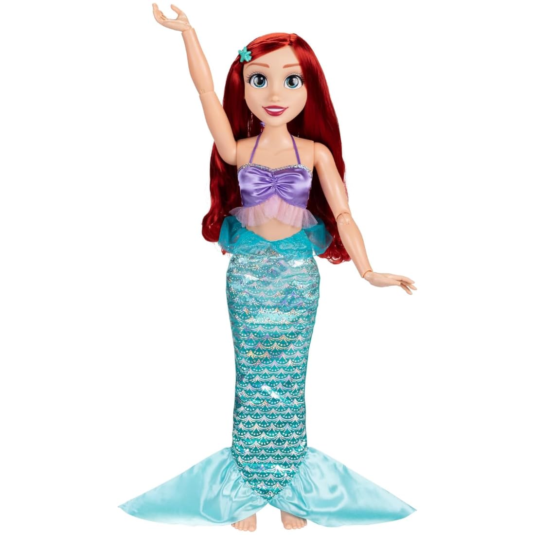 Disney Princess Ariel Doll Playdate by Jakks Pacific 32"/81 cm Tall and Poseable; My Size Articulated Doll in Greene Dress; Comes with Brush to Comb Her Long Flowing Hair
