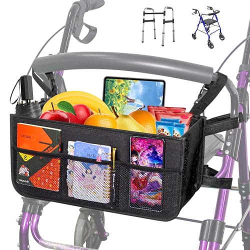 TONINT Upgrade Rollator Basket Walker Basket Bag for Folding Walker Storage Rollator Walker Bag Cup Holder Large Capacity Rollator Walker Accessories Organizer (Rollator Basket Only)