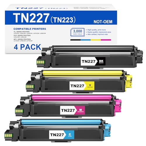 Skydo TN227-4-PACK High Yield Toner Cartridge 4 Pack Compatible For Brother Tn-227 Tn227 Tn-223Bk C M Y Toner Cartridge For Mfc-L3750Cdw Mfc-L3770Cdw Hl-L3290Cdw Hl-L3210Cw Hl-L3230Cdw Printer cover