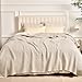 PHF 400GSM 100% Washed Cotton Waffle Weave Blanket, Cozy Breathable Skin-Friendly Throw King Size for All Season,Luxury Fall Layer Bedspread for Couch Bed Sofa,Elegant Home Decor,Natural,104