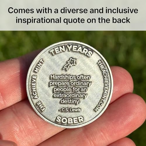 Image of The Achieve Mint 10 Years Sober Token | Ten Years Sober Chip | Non-AA Gift, Non-Religious Medallion for Men and Women Celebrating Sobriety