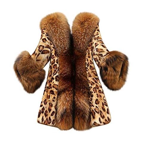 Yardsong Women's Faux Fur Leopard Coat Cover