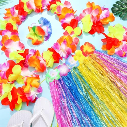 Conjunto disfraz hawaiano 7 piezas falda y accesorios miniatura 5