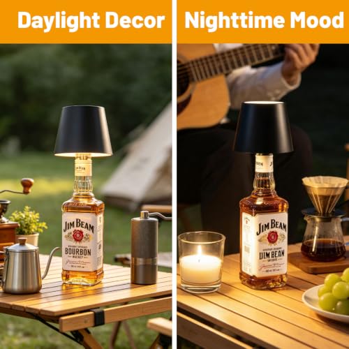 Janyang 2 Pack Rechargeable Wine Bottle Lamps, 3-Color Touch Dimmable Cordless Bottle Topper Lights for Liquor Bottles, Wireless LED Table Lamps for Bar, Restaurant, Party & Home Decor, Black by Janyang - Used condition - Image 5