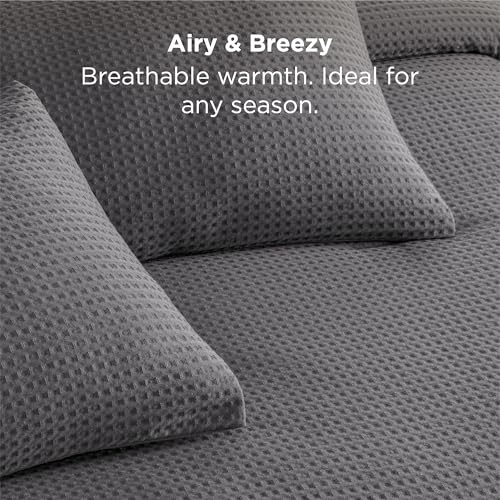 Image of Bedsure Waffle Comforter Set Twin, Soft and Breathable Dark Grey Bedding Comforter Set, 2 Pieces, 1 Waffle Weave Comforter (68 inchx88 inch) and 1 Pillowcases (20 inchx26 inch)