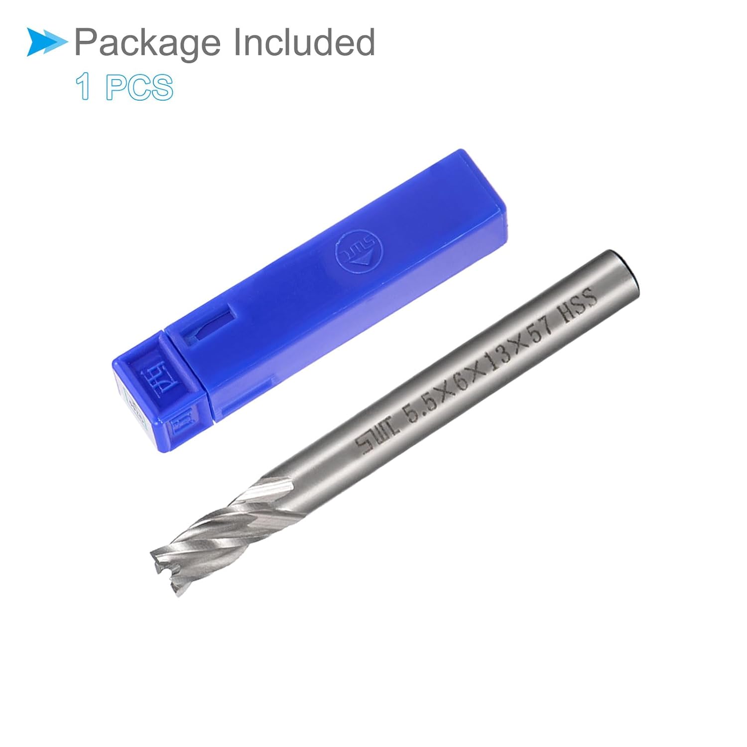 4-Flute Spiral End Mill Bits, 5.5mm Diameter 13mm Length, High Speed Steel Straight Milling Cutter with Storage Case- (Applications: for Plywood Hardwood Plastic),