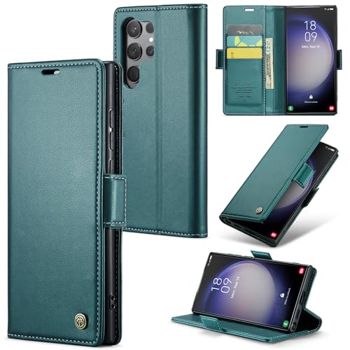 oiysrtoc for Samsung S23 Ultra Wallet Case, PU Leather Magnetic Flip Folio Case with Card Holder Kickstand, RFID Blocking Shockproof Protective Cover for Galaxy S23 Ultra 6.8'', Green