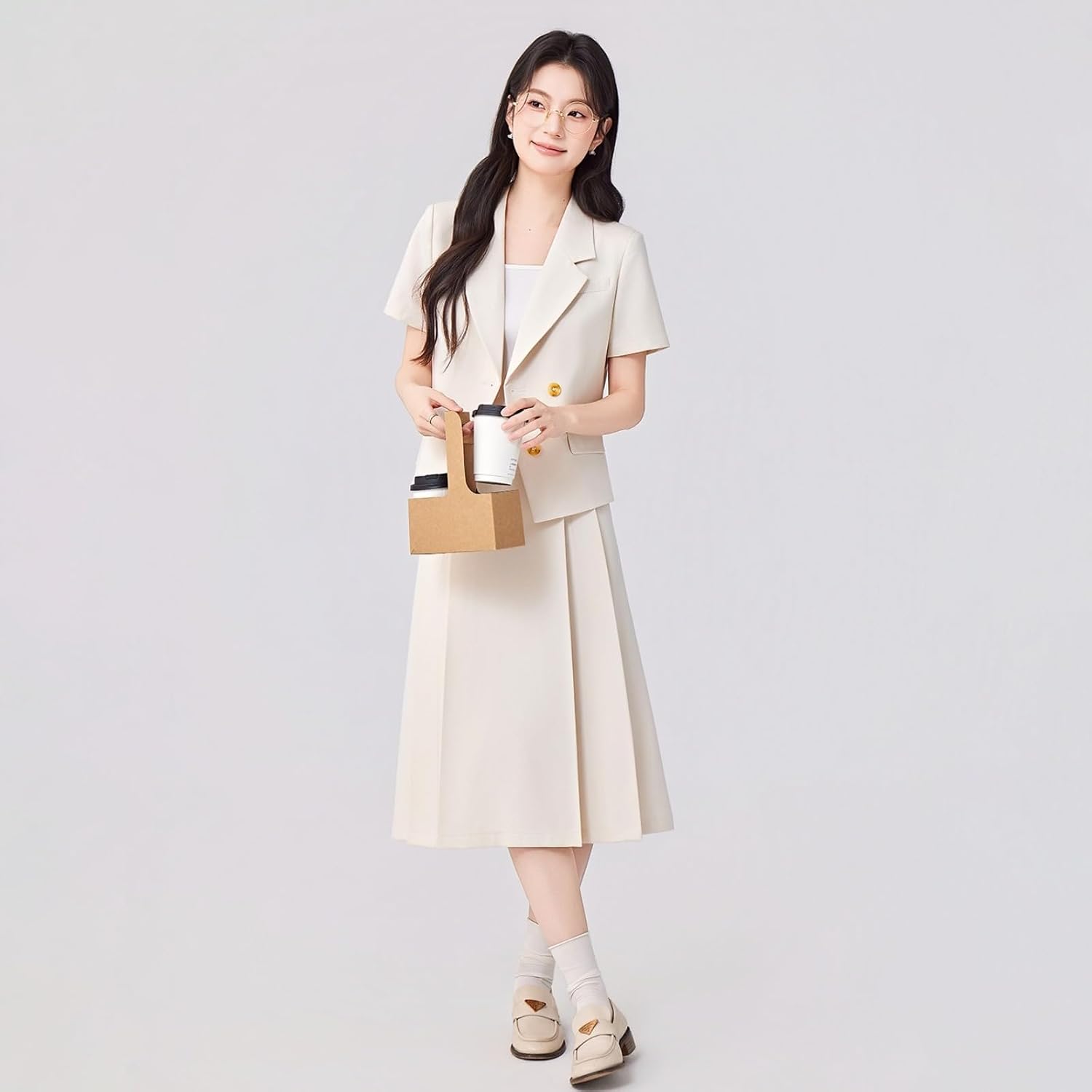 Summer Fitted Blazer Set Women's Interview Business Casual Suit