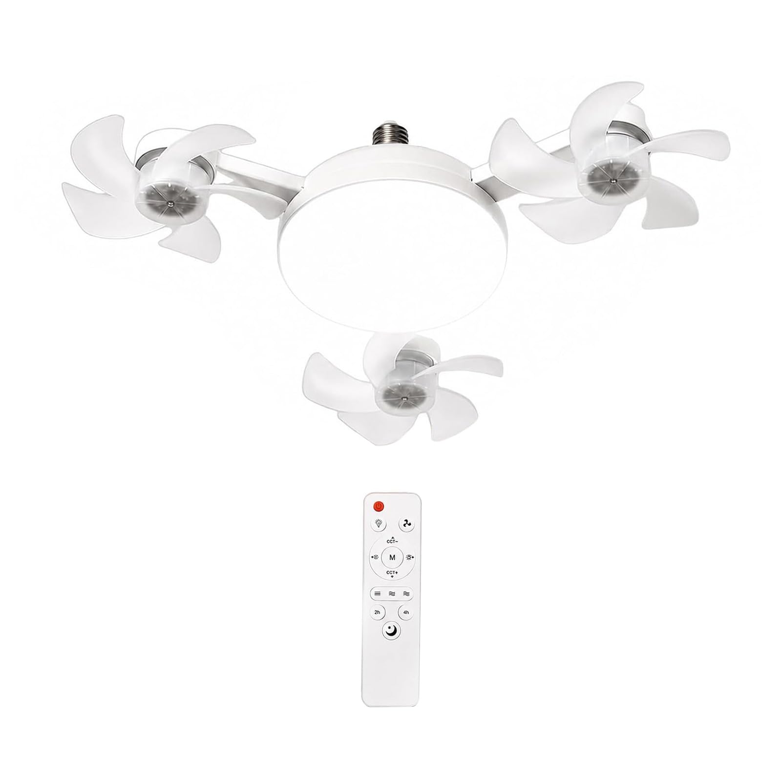 Ceiling Fan with Light and Remote Control, Foldable Blade Silent LED Fan Light, E27 Socket Fitting, 3-Speed Dimmable Lamp for Bedroom Kitchen, 40-60cm Adjustable White 3pcs A