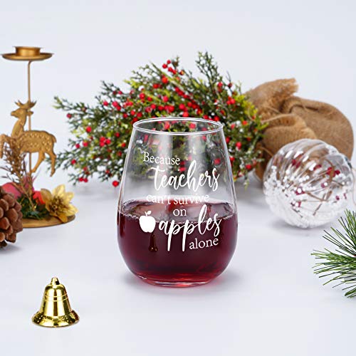 Futtumy Teacher Gifts, Because Teachers Can't Survive On Apples Alone Stemless Wine Glass For Teacher Women Thank You Appreciation Gift Birthday Christmas Thanksgiving, Funny Teacher Wine Glass 15 Oz #TOP1
