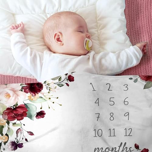 Image of OLIVE OLIVIA Monthly Milestone Blanket, First 12 Months Baby Milestone for Baby Girls, Perfect Baby Blanket Gifts with Pentagram Frame, 50 inchx60 inch