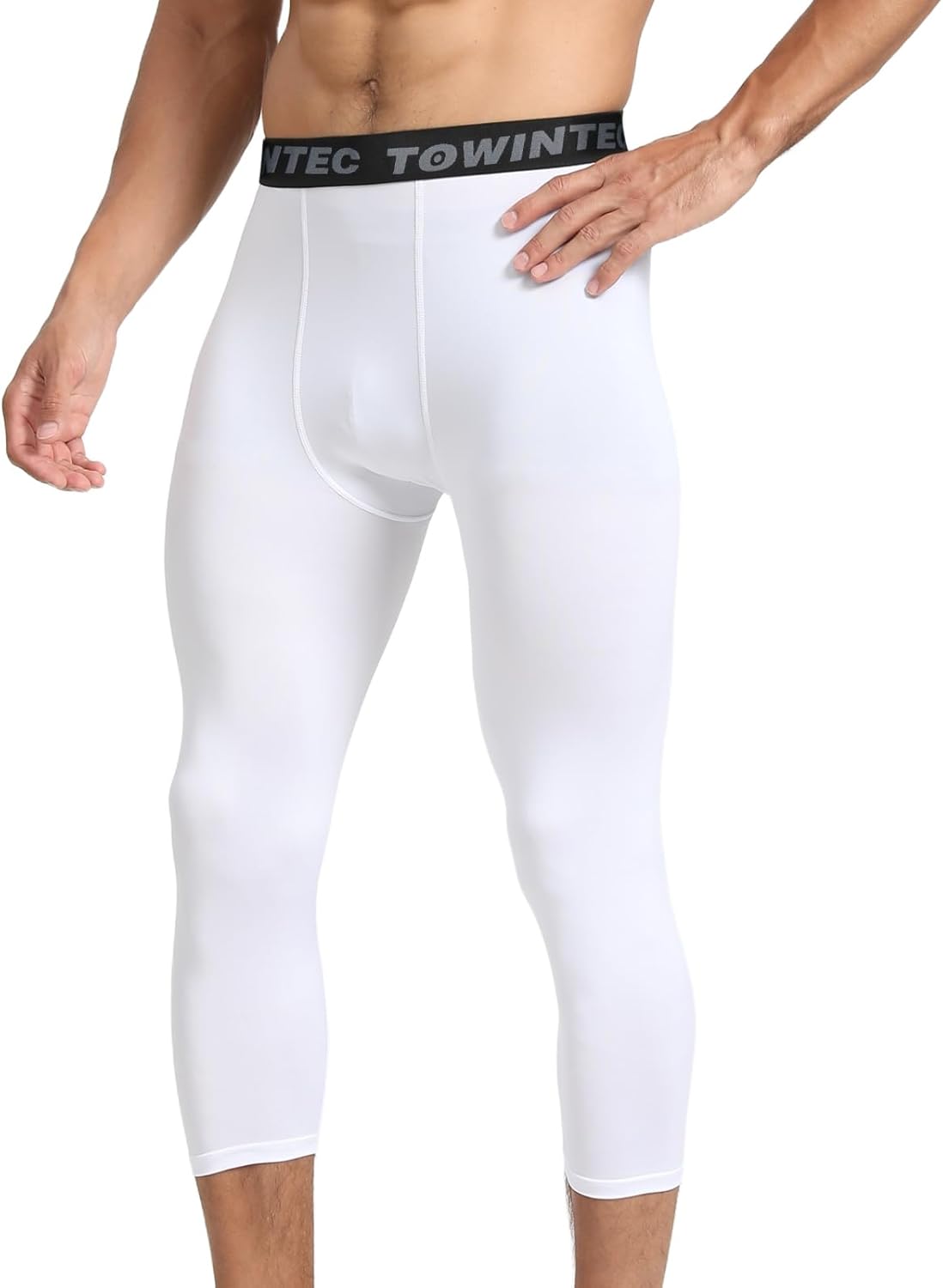 Mens 3/4 Compression Pants Dry Fit Athletic Workout Leggings Running Football Tights Yoga Gym Base Layer Underwear - Image 3