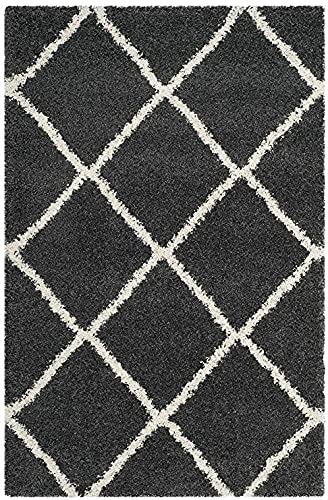 Image of Modern Anti Slip Shaggy Fluffy Fur Rectangular Rug And Carpet For Living Room, Bedroom (8X11 Feet, Dark Grey & Ivory)