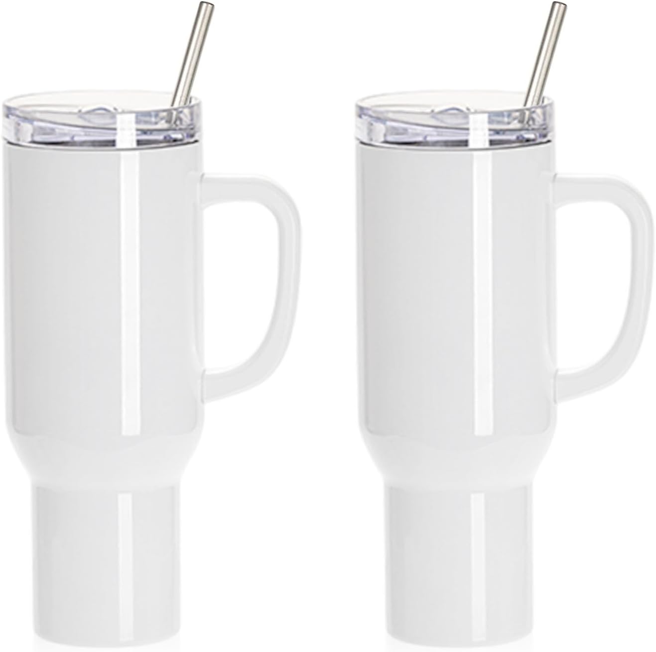 PYD Life 40 OZ Sublimation Tumblers with Removable Handle and Straw Lid Blanks White for 40 OZ Tumbler Heat Press Sublimation Oven Printing 2 Pack
