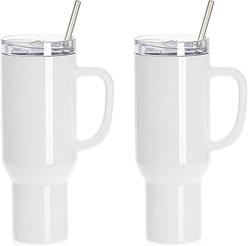 PYD Life 40 OZ Sublimation Tumblers with Removable Handle and Straw Lid Blanks White for 40 OZ Tumbler Heat Press Sublimation Oven Printing 2 Pack